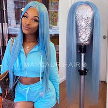 Maycaur Light Blue ace Front Wigs Long Straight Hair Wigs for Black Women Synthetic Lace Front Wigs with Natural Hairline 2024 - buy cheap