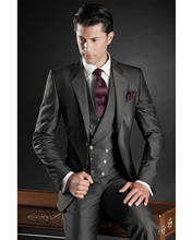 Nueva moda gris Caballero negocios Formal boda trajes de hombre de Chaqueta de traje para hombres 3 piezas (chaqueta + Pantalones + chaleco) 2024 - compra barato