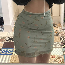 Женская короткая юбка-карандаш, сетчатая юбка с цветочным принтом и высокой талией, лето 2021, облегающие мини-юбки 2024 - купить недорого