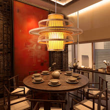 Luminária pendente em tecido, luz decorativa para sala de estar, quarto, cozinha, bambu, lustre de suspensão, designer japonês 2024 - compre barato