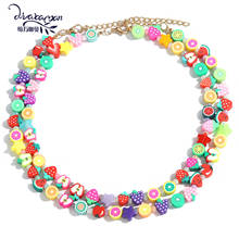 Dvacaman New Trendy Colorful Cute Fruit Apple Strawberry Lemon Clay Choker Necklaces for Women Boho Double Layer Beaded Necklace 2024 - buy cheap