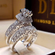 Кристалл женский с крупным Цирконом кольцо набор мода роскошь 925 Серебро Свадебные Кольца для женщин обещают милое обручальное кольцо 2024 - купить недорого