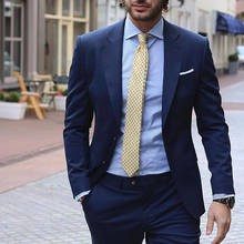 2 Pieces Navy Blue Suit Men Slim Fit Smart Business Men Suits Casual Street Ternos Groom Wedding Suits For Men ( Jacket+Pants) 2024 - buy cheap