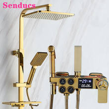 Juego de ducha Digital para baño, Sistema de ducha termostático dorado de cuatro funciones, cabezal de ducha de lluvia, grifo de baño de cobre, juegos de ducha Digital 2024 - compra barato