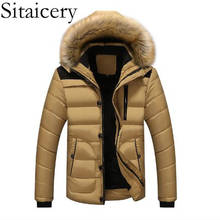Sitaicery New Winter Man Coat 2021 Khaki Down Jacket Men M-5XL Fur Collar Windproof Zipper Hooded Fashion Warm Jacket Outerwear 2024 - buy cheap