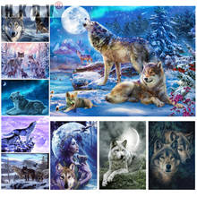 HKDV-pintura de diamante 5D DIY, Kit de punto de cruz de Lobo, bordado redondo completo, animales, mosaico, imagen artística, diamantes de imitación, decoración del hogar 2024 - compra barato