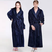 Плотный теплый длинный халат, повседневная одежда для сна, унисекс, домашний халат, ночная рубашка, Размеры M, L, XL, зимний фланелевый Халат-кимоно для влюбленных 2024 - купить недорого