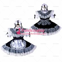 Fondcosplay adulto sexy cross dressing sissy maid curto vestido de cetim preto branco avental de renda com fechadura uniforme sob medida [g2370] 2024 - compre barato