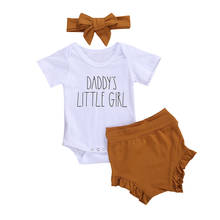 Baby Summer Clothing Newborn Baby Girl Clothes Short Sleeve Bodysuit Tops + Ruffles Soild Shorts Headband 3Pcs Summer Outfits 2024 - buy cheap