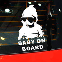 Etiqueta do carro 14*9cm novo bebê a bordo óculos de sol reflexivos engraçado criança adesivos e decalques vinil estilo do carro 2024 - compre barato