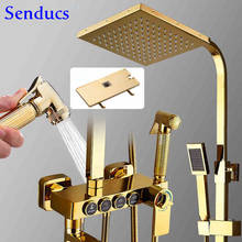Thermostatic Shower Set of Four Function Bathroom Gold Shower System Copper Bathtub Mixer Faucet Rainfall Bathroom Shower Set 2024 - buy cheap