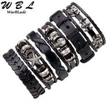 WarBLade Black Men Genuine Leather Bracelet 6pcs/SetSkull Braided Bracelets Bangle Punk Wrap Wristband For Male Jewelry Vintage 2024 - buy cheap