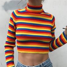 Lgbt Clothes Rainbow Turtleneck Sweaters Women Autumn Causal  Long Sleeve Striped Female Harajuku Loose Tops Punk Style 2024 - buy cheap