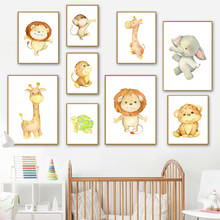 Pintura em tela para berçário, arte realista, estampa de girafa, leão, elefante, tartaruga, decoração para quarto de bebês 2024 - compre barato