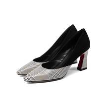 Zapatos de tacón alto para mujer, calzado de talla grande 9, 10, 11 y 12, con punta ligera, con patrón a cuadros puntiagudos 2024 - compra barato