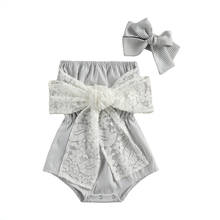 2021 Summer Fashion Infant Baby Girls Clothes Bodysuits Lace Floral Bow Sleeveless Off Shoulder Button Jumpsuits Headband 2024 - buy cheap