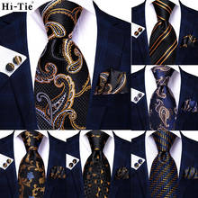 Hi-Tie Black Gold Paisley Silk Wedding Nicktie For Men Striped Hanky Cufflinks Gift Mens Nicktie Set Business Party Dropshipping 2024 - buy cheap