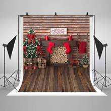 Fondo de fotografía de Navidad para estudio fotográfico, telón de fondo con suelo de madera, pared de ladrillo rojo, chimenea, decoración para foto 2024 - compra barato