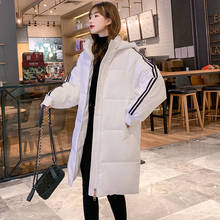Новинка 2021, пуховое пальто с хлопковой подкладкой, Женская Корейская свободная зимняя куртка оверсайз с капюшоном, женское Модное Длинное пуховое пальто Parker 2024 - купить недорого