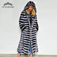 Abrigo de piel auténtica para mujer, chaqueta de piel auténtica con capucha, Abrigo de Piel de Conejo Rex Natural, RB-060 larga, moda de invierno 2024 - compra barato
