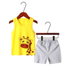Пижамы, одежда для мальчиков и девочек, детская хлопковая футболка без рукавов, короткая Пижама, пижамный комплект, мультяшная одежда, летний детский пижамный комплект 2024 - купить недорого