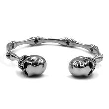 Wholesale Ghost Skull Bones Biker Cuff Bangle Stainless Steel Jewelry Vintage Cool Motor Biker Skull Men Bangle SJB0362 2024 - buy cheap