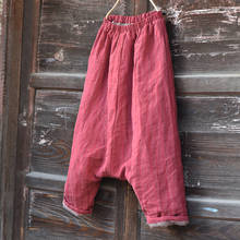 YoYiKamomo-pantalones de invierno para mujer, pantalón holgado, de algodón, acolchado, lino, talla grande, Color sólido 2024 - compra barato