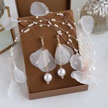 Tocado de boda blanco, hilo de seda, banda de pelo de perla, diadema para fiestas, accesorios para el cabello con pendientes 2024 - compra barato