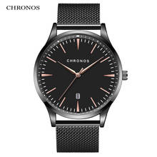 Chronos-relógios masculinos, à prova d'água, pulseira simples, pulseira de malha de aço inoxidável, masculinos, ultrafinos, 40mm, mostrador rígido, relógio de pulso ch27 2024 - compre barato