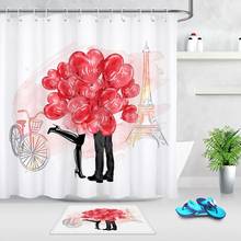 Eiffel Tower Romantic Couple Shower Curtain Set Valentines Day Decor Polyester Fabric Waterproof Bath Curtains With 12 Hooks 2024 - buy cheap