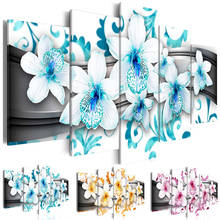 Modern Painting Canvas 5 Panels Spots Butterfly Orchids Flower Living Room Posters and Prints Modular Paintings Home Decoration 2024 - buy cheap