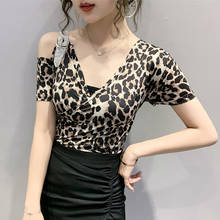 Camiseta com strass feminina, moda coreana, verão, manga curta, estampa de leopardo, tops femininos, roupas, 2020 2024 - compre barato