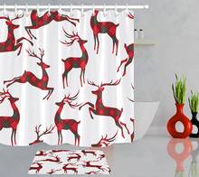 Red Plaid Texture Elk Christmas Decoration Shower Curtain Polyester Waterproof Bathroom Decor 12 Hook Accessory Sets and Doormat 2024 - buy cheap
