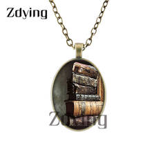 Zdying-Colgante clásico de libros, collar ovalado, cabujón de la foto de cristal, colgante, joyería Vintage, regalo, BK045 2024 - compra barato