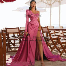 Sexy One Shouldr Hot Pink Evening Dress Mermaid Long High Side Split Prom Dresses New Arrival Celebrity Party Dresses 2024 - buy cheap