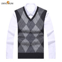 UNIVOS KUNI 2019  Men's  Sweater Fashion Slim Spring and Autumn New Arrive Vest Plaid Casual High Quality 1810 2024 - buy cheap
