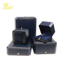Caixa de joias estampada de papel azul, pingente de anel octagonal, caixa de joias de diamantes, caixa de presente para exposição de organizador de joias 2024 - compre barato
