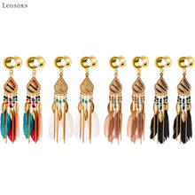 Leosoxs 2Pcs 6-25mm Stainless Steel Ear Gauges Water Drop Feather Tassel Earrings Ear Expander Body Piercing Jewelry 2024 - buy cheap