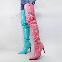 SEIIHEM FASHION Women Thigh High Boots Side ZIp High Heels Shiny Over Knee Boots Cosplay Party Shoes Woman Big Size 36 43 44 47 2024 - buy cheap