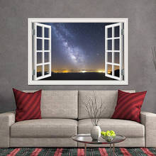 Звездное небо Ночной пейзаж 3D вид на окно наклейка виниловая фреска обои Съемная Наклейка на стену ПВХ Настенный декор комнаты 2024 - купить недорого