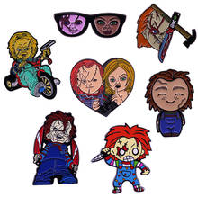 Pin de muñeco Chucky para niños, insignia de la novia del asesino, broche de película de culto de terror, joyería de Halloween 2024 - compra barato