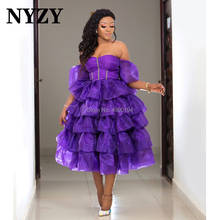 Nyzy c264 robe cocktail vestidos 2020 vestido de baile organza babados roxo formal vestido festa à noite do baile 2024 - compre barato