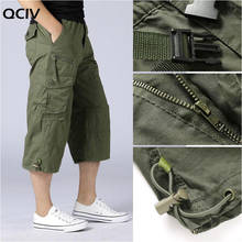 Summer Men's Casual Cotton Cargo Shorts Overalls Long Length Multi Pocket Hot breeches Military Capri Pants Male Short 2024 - buy cheap