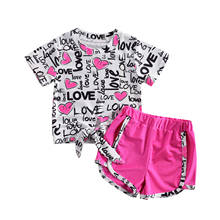 OPPERIAYA Kids Baby Girls 2-piece Summer Valentine's Day Outfit Set Short Sleeve Heart Print Tops Shorts lovely Set for Children 2024 - buy cheap