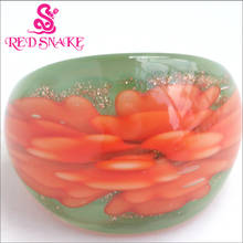 RED SNAKE Fashion Ring Handmade Green Base Orange red flower Drawing Murano Glass Rings 2024 - buy cheap
