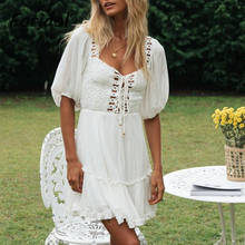 Элегантное Ажурное белое кружевное платье Foridol на шнуровке, Летнее мини-платье 2021, пляжные платья в стиле бохо, повседневные модные женские платья 2024 - купить недорого