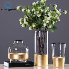 Strongwell Nordic Glass Vase Gold Foil Modern Golden Glass Vase European Clear Cylinder Flower Vase Decoration Home Tabletop 2024 - buy cheap