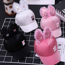 Summer Kids Baseball Cap Glitter Sequins Rabbit Ear Baby Hat Girls Snapback Hip Hop Cap for 3-8 Years Old Children 2024 - buy cheap