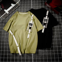 Patchwork Pockets Ribbons Streetwear T-shirt 2020 Summer Mens Funny Harajuku Designer Tees Men Black Tshirts Plus Size Green 2024 - buy cheap