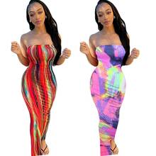2020 Women Summer Fashion Dress Long Maxi Dress Strapless Tie-dye Print Bandage Beach Night Club Party Dresses Vestido GL063 2024 - buy cheap